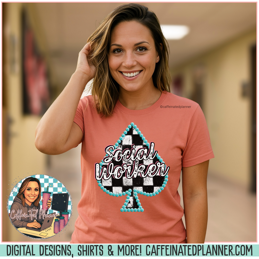 Social Worker Checkered Spades T-Shirt