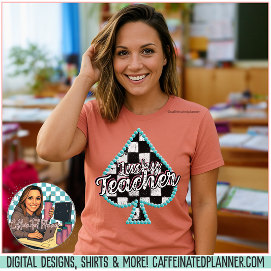 Teacher Checkered Spades T-Shirt