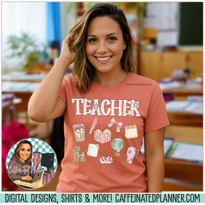 Teacher Checkered Glitter T-Shirt
