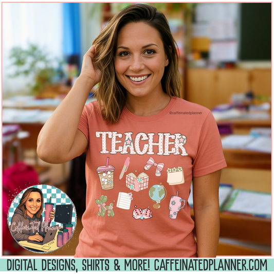 Teacher Checkered Glitter T-Shirt