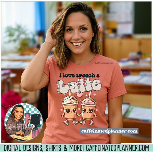 I Love Speech a Latte Comfort Colors T-Shirt – Retro SLP Shirt for Speech Therapists and Coffee Lovers