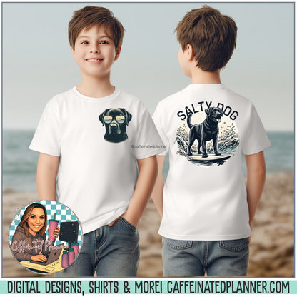 Salty Dog Surf Boys T-Shirt – Vintage Black Lab Beach Shirt for Kids – Coastal Summer Graphic Tee