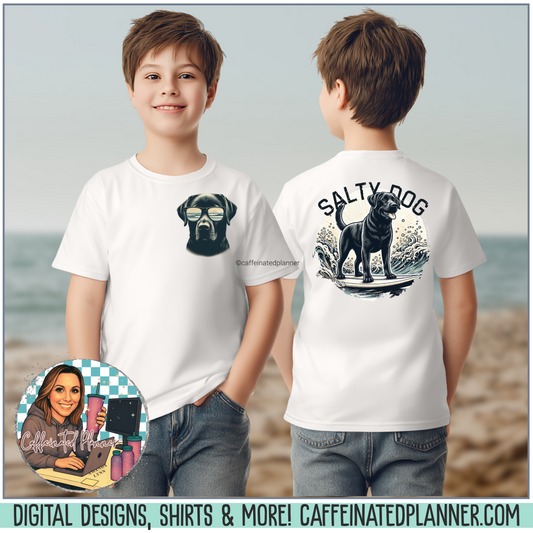 Salty Dog Surf Boys T-Shirt – Vintage Black Lab Beach Shirt for Kids – Coastal Summer Graphic Tee