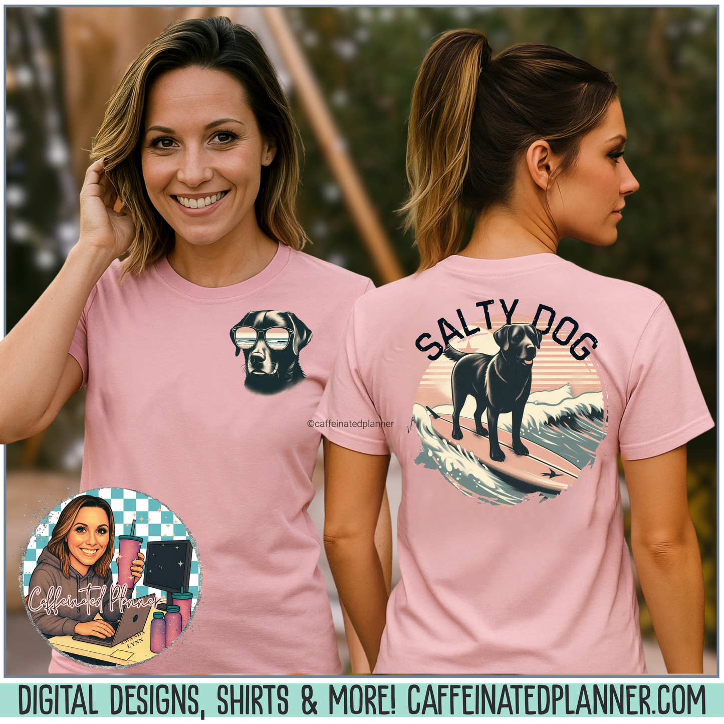 Salty Dog Surf T-Shirt – Vintage Black Lab Beach Shirt for Women – Coastal Summer Graphic Tee