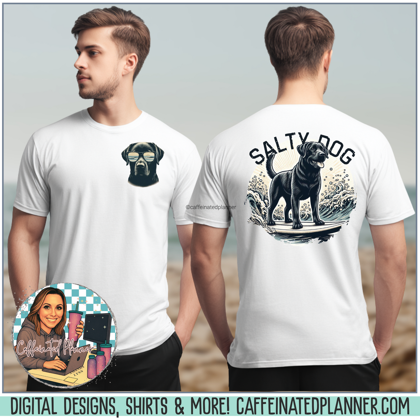Salty Dog Surf Mens T-Shirt – Vintage Black Lab Beach Shirt for Kids & Adults – Coastal Summer Graphic Tee