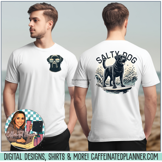 Salty Dog Surf Mens T-Shirt – Vintage Black Lab Beach Shirt for Kids & Adults – Coastal Summer Graphic Tee