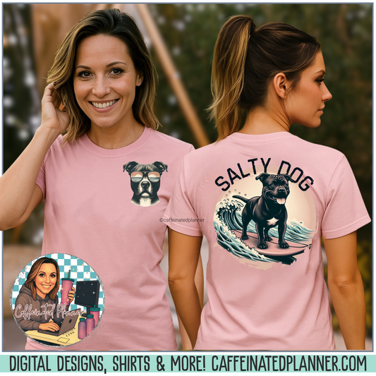 Salty Dog - Pit Bull Surf T-Shirt – Vintage Black Lab Beach Shirt for Kids & Adults – Coastal Summer Graphic Tee