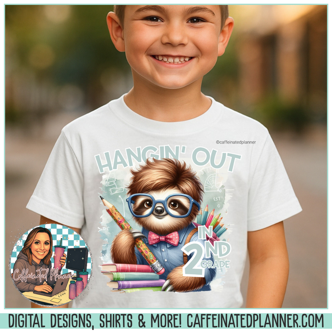 Hangin’ Out 2nd Grade Sloth Shirt – Cute Back to School T-Shirt for Kids – Grade Level Animal Tee
