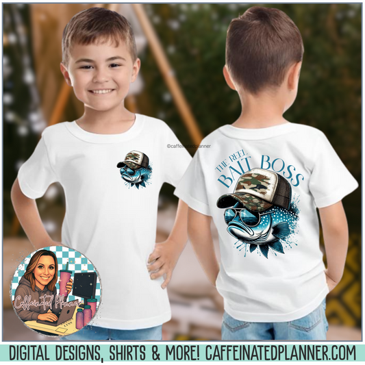 Kids Fishing Tee - CaffeinatedPlanner Family Exclusive Design: 'Bait Boss'