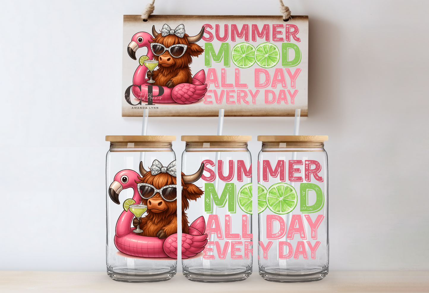 Summer Mood // Highland Cow & Flamingo