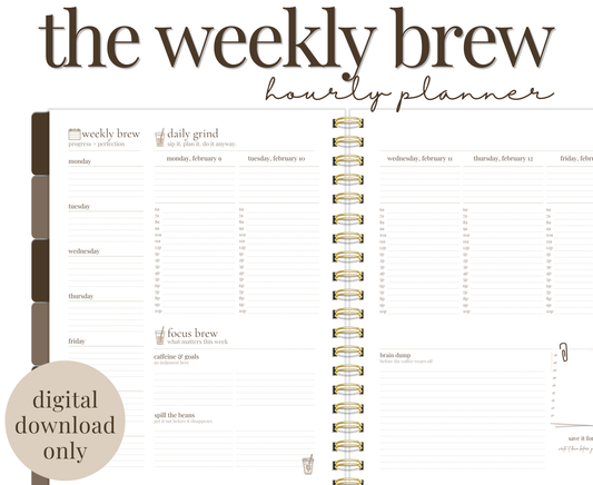 hourly planner | digital download | the weekly brew
